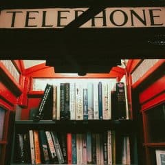 a close up of a book shelf