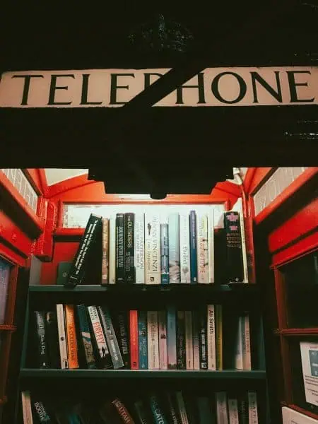 a close up of a book shelf